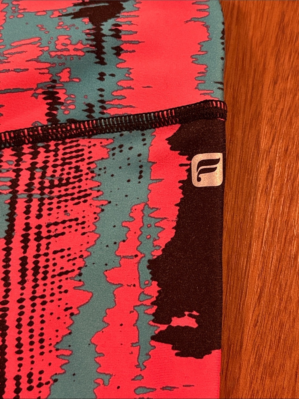 Fabletics Capri Leggings - Coral, Teal & Black - Picture 5 of 6